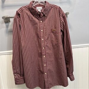 Carhartt Men’s Burgundy Plaid Button-Down Shirt